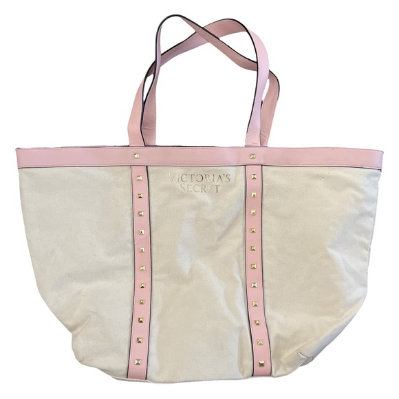 VICTORIA’S SECRET • Pink & Cream Studded Tote Shoulder Bag Purse - Picture 1 of 6